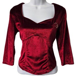 Vintage Y2K Stretch Velour Top L Flame Crop Coquette Red Hip Hop Johnny Blaze